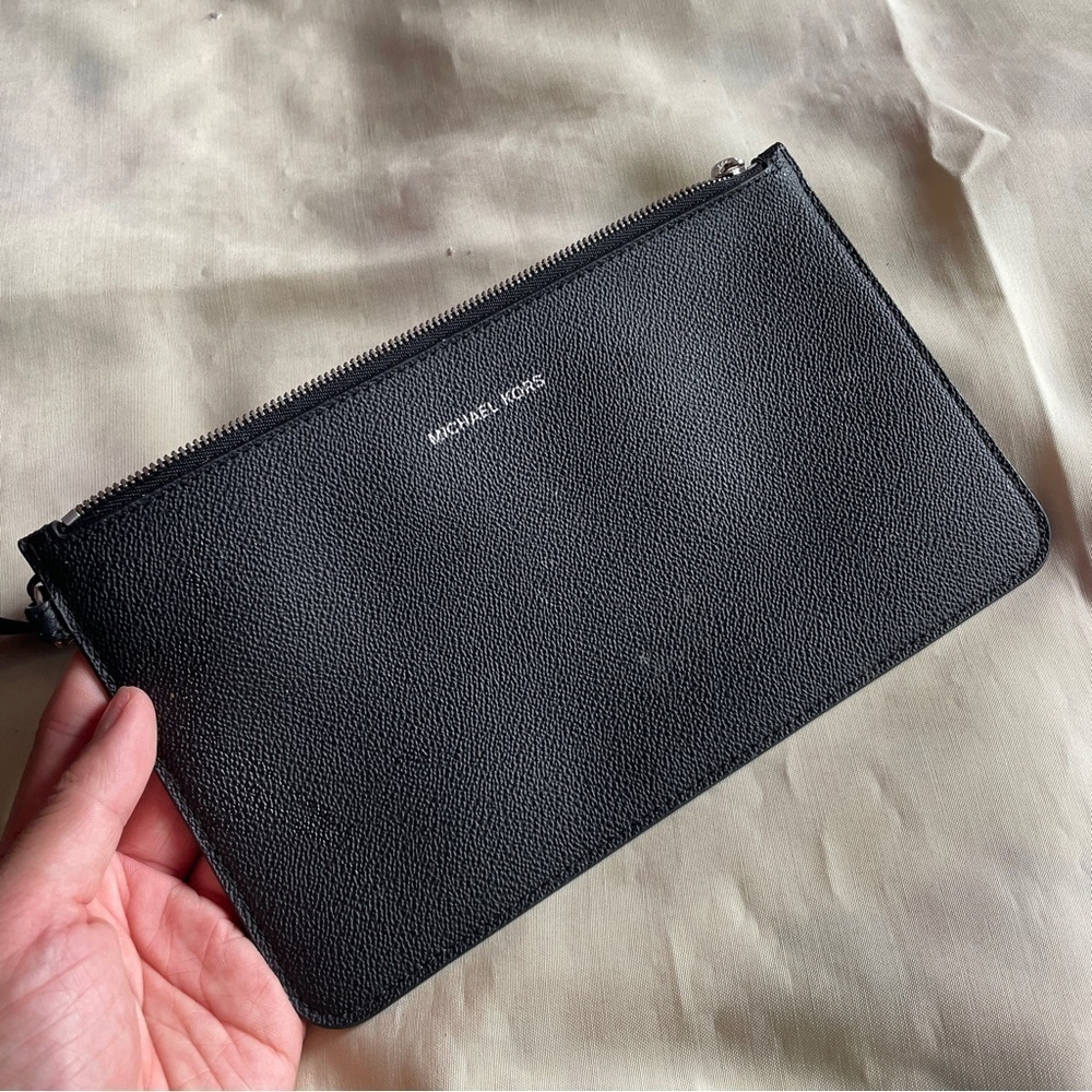 Michael Kors- Black Leather Tote Bag Everyday Work Casual Minimal With Wallet - Picture 7 of 13